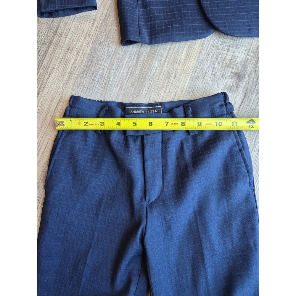 Andrew Fezza Boys Navy Blue Windowpane Plaid 3 Piece Suit Set Size 4 - Picture 10 of 13
